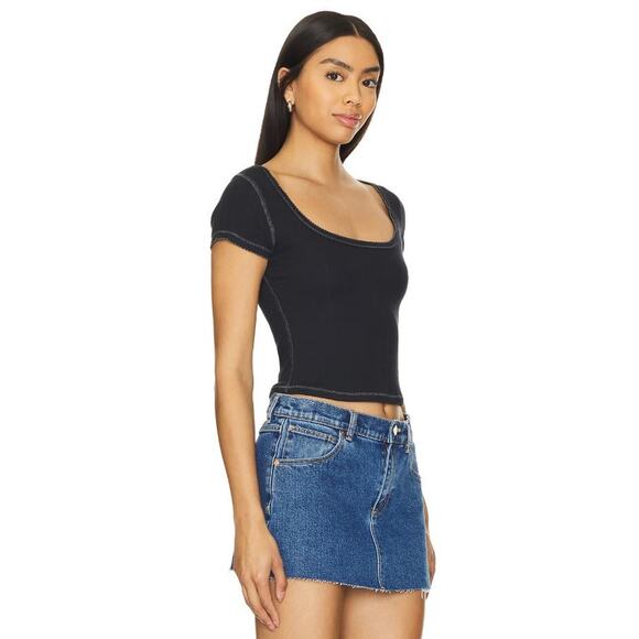 Free People X Intimately FP End Game Pointelle Baby Tee Black Women's Size Large - Picture 2 of 15
